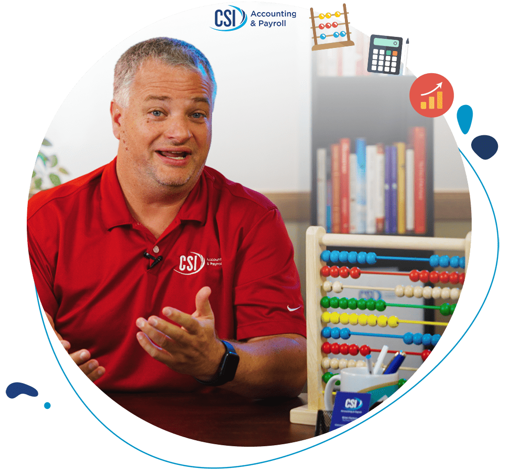 smiling accountant with abacus and bookshelf
