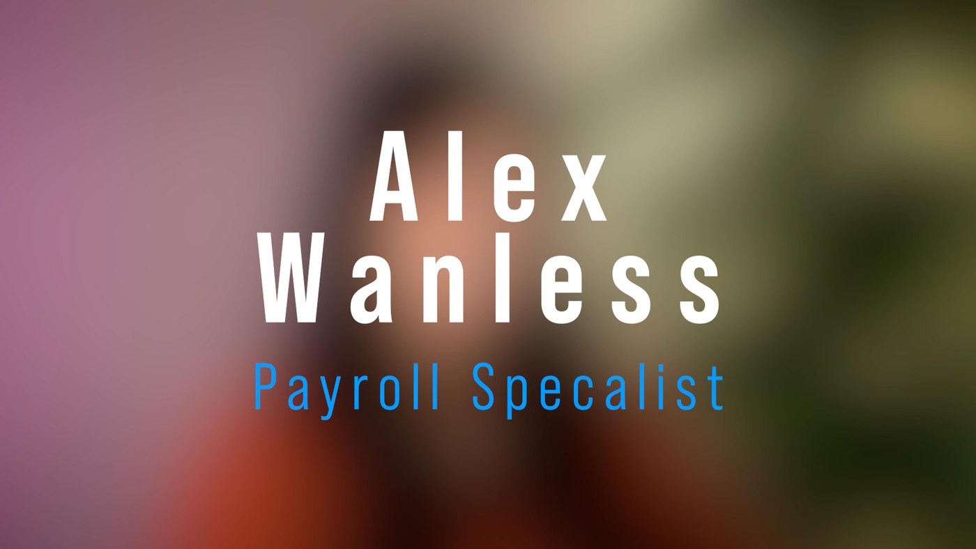 Text with employee name and job title over blurred background