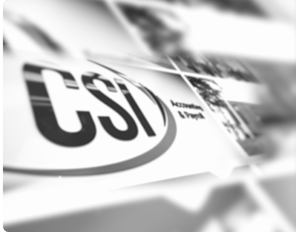 black and white csi logo on timeline